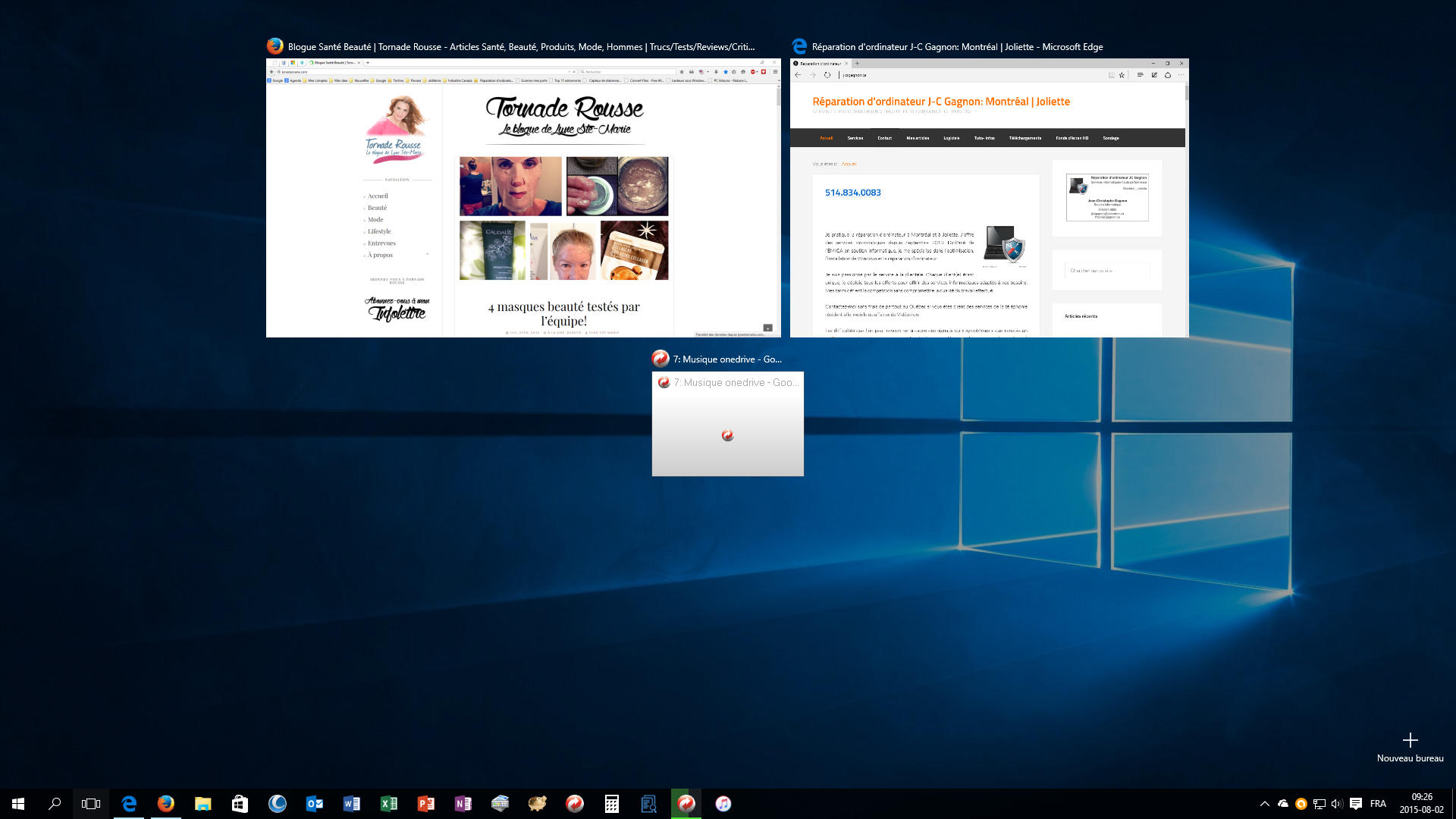 Capture d'écran affichage des fenêtres
