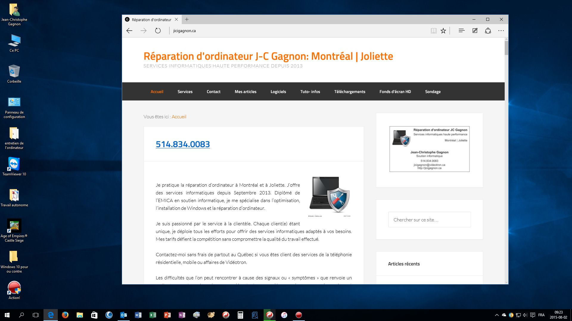 Capture d'écran navigateur Edge