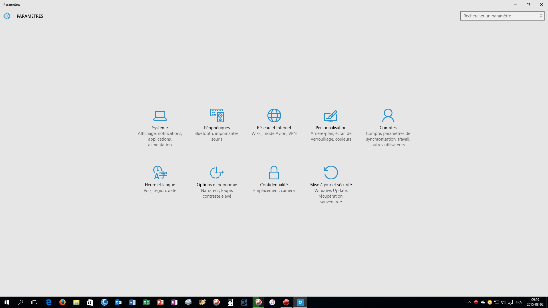 Capture d'écran paramètres du système